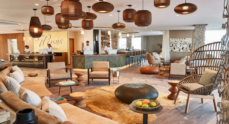 The FLO design monitor in a representative hotel lobby