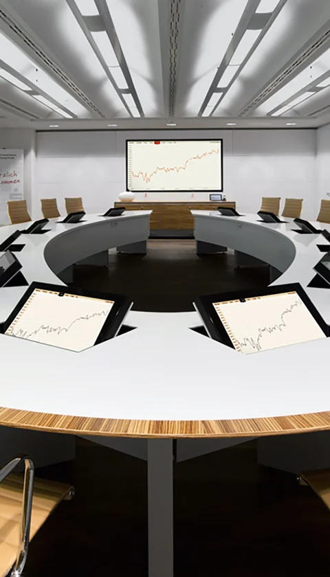 Built-in monitor perfectly built into the table and unfolded LOFT fold screen