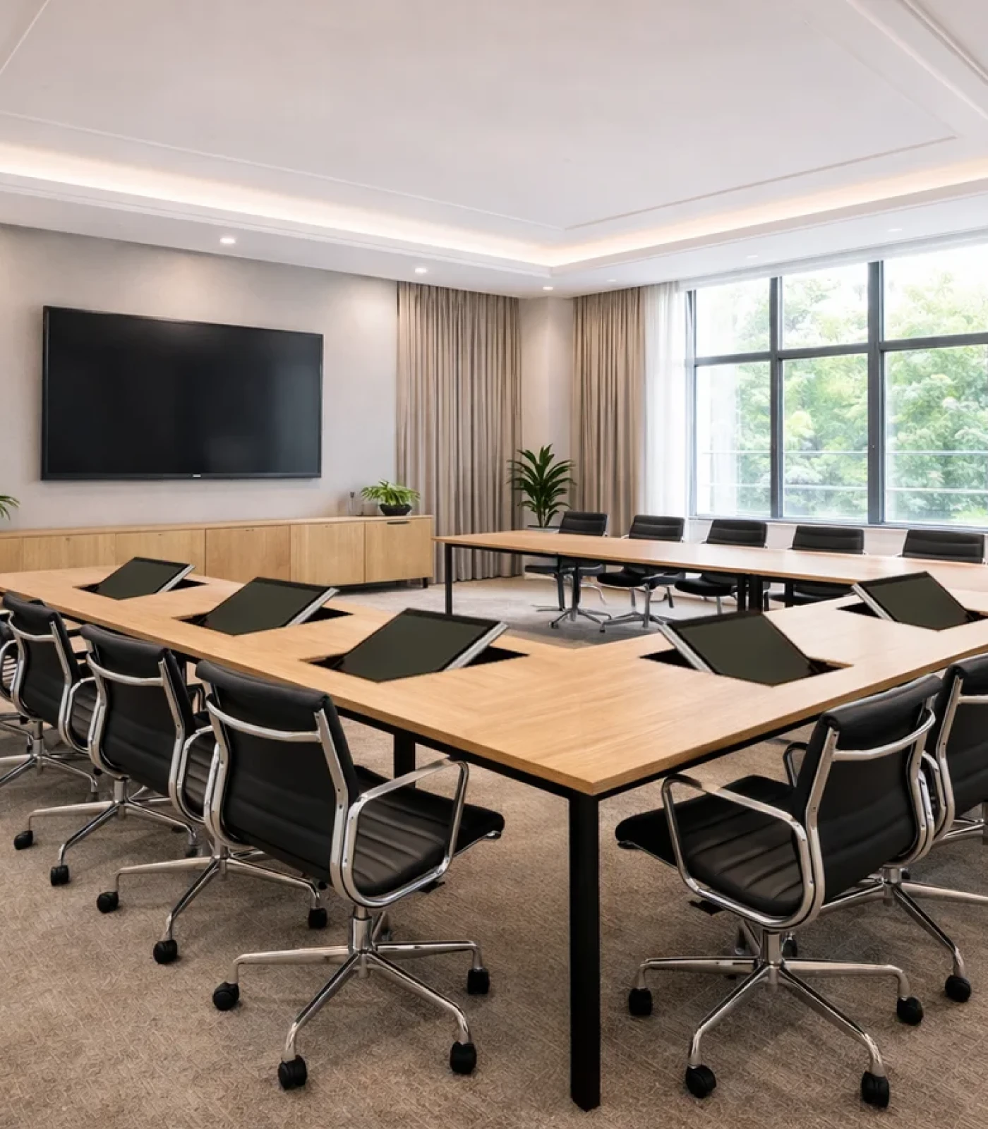 Retractable monitor LOFT fold in a conference table