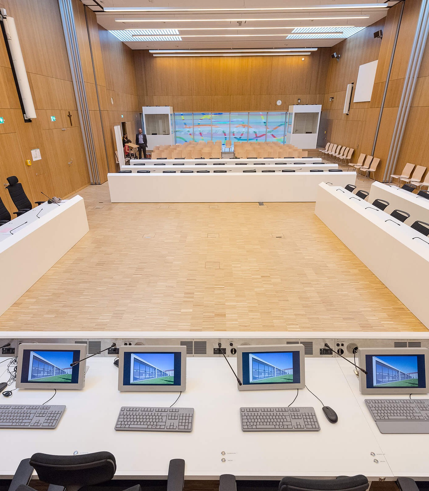 The FLO folding monitor from Novis Monitors is integrated flat on the judges' tables