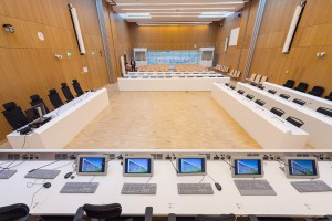 The FLO folding monitor from Novis Monitors is integrated flat on the judges' tables