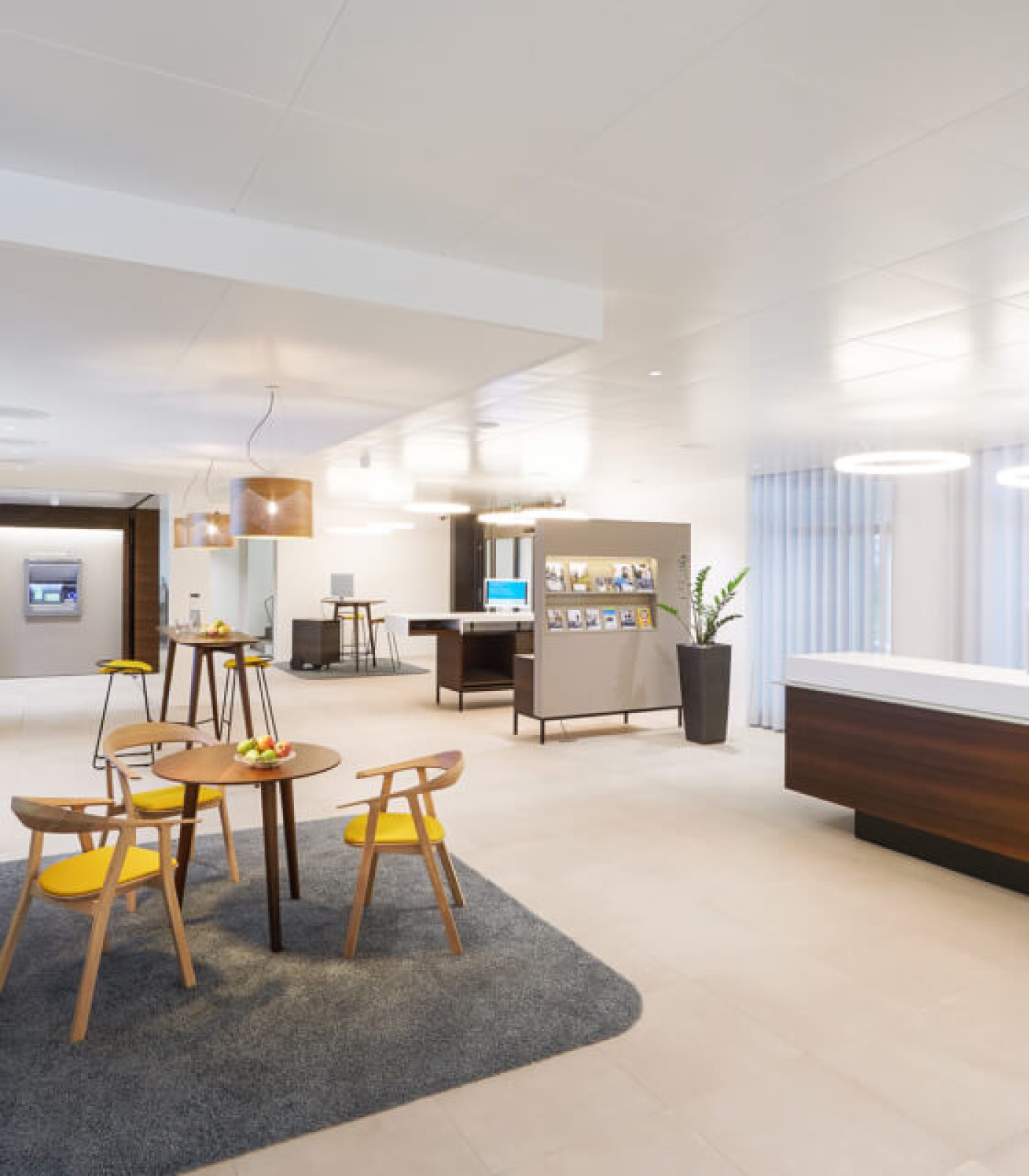 reception area with design panel LOFT desktop white with cable rooting