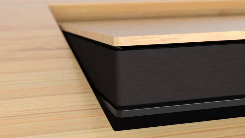 The LOFT fold retractable designer monitor in the table finish of your choice